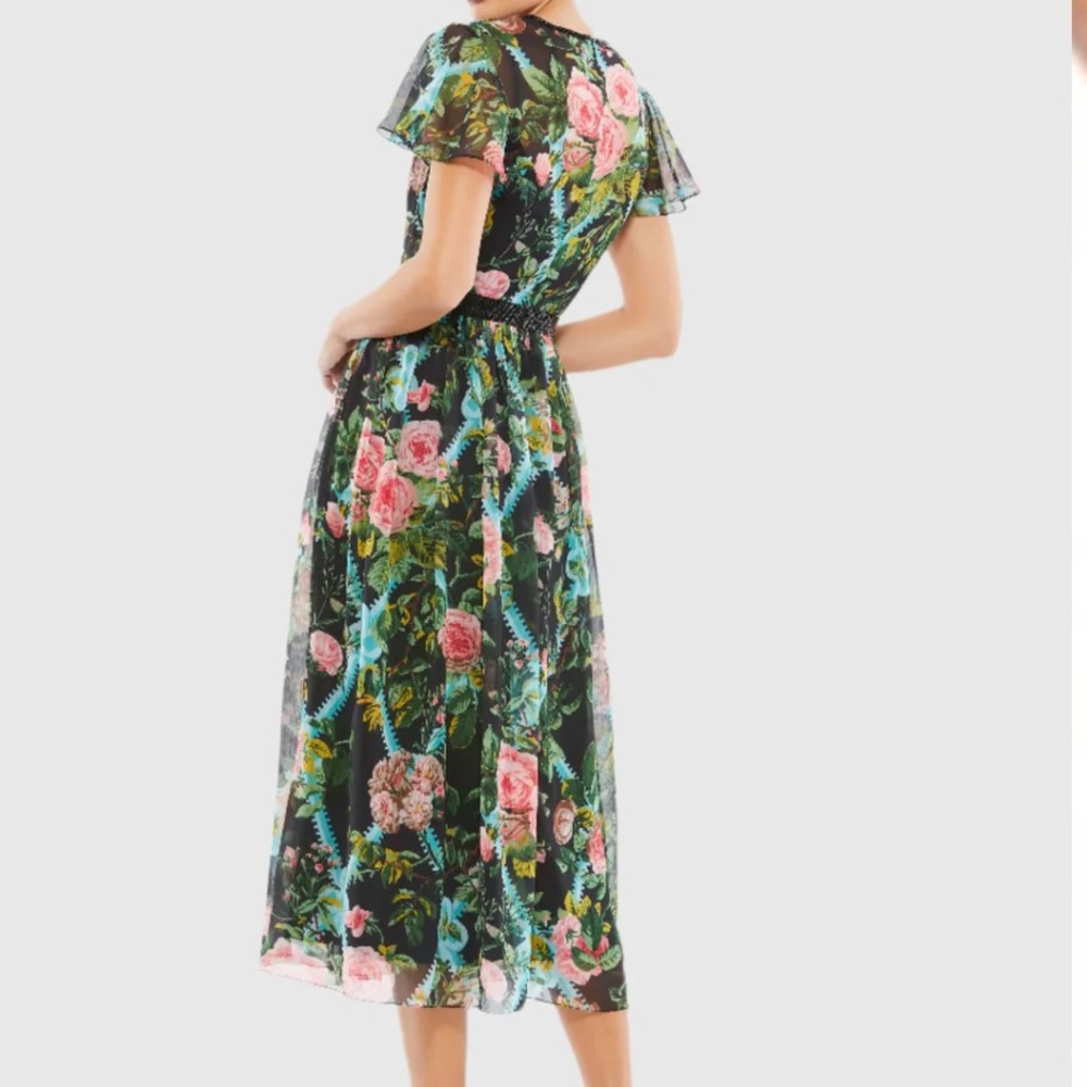 Mac Duggal Floral Midi Dress with Sheer Overlay Style 9149 - Picture 4 of 5